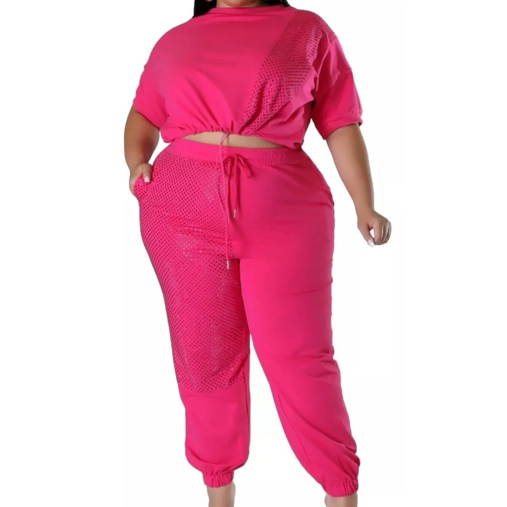 NWT Womens Sweatpants Crop Top Outfit Plus Size 3X Sequins Club Party Casual NEW - Picture 1 of 10